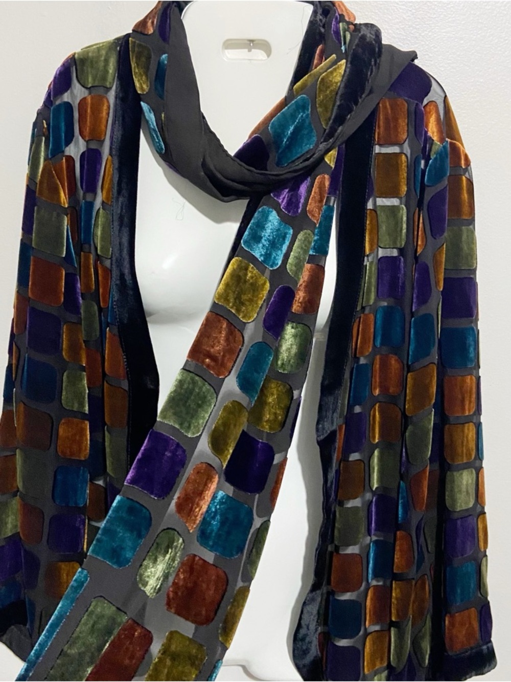 Cocoon House Top & Scarf L/XL Black Silk Blend Short Kimono Velvet Burnout Artsy